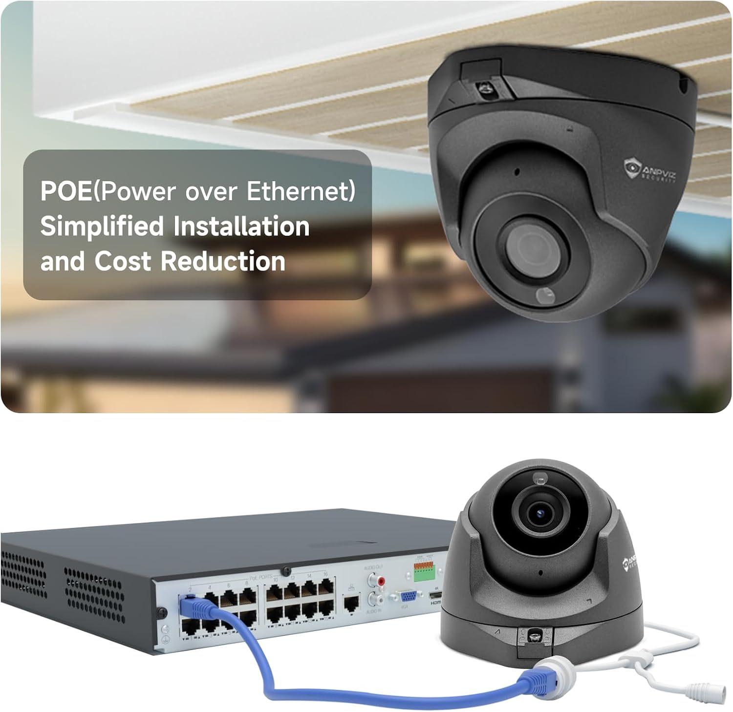 Anpviz 5MP POE Camera with Human & Motion Detection, IP Camera for Indoor Outdoor, Turret Camera Built-in Audio/Mic, 100ft IR Night Vision Security Camera, IP66 Waterproof, NDAA Compliant
