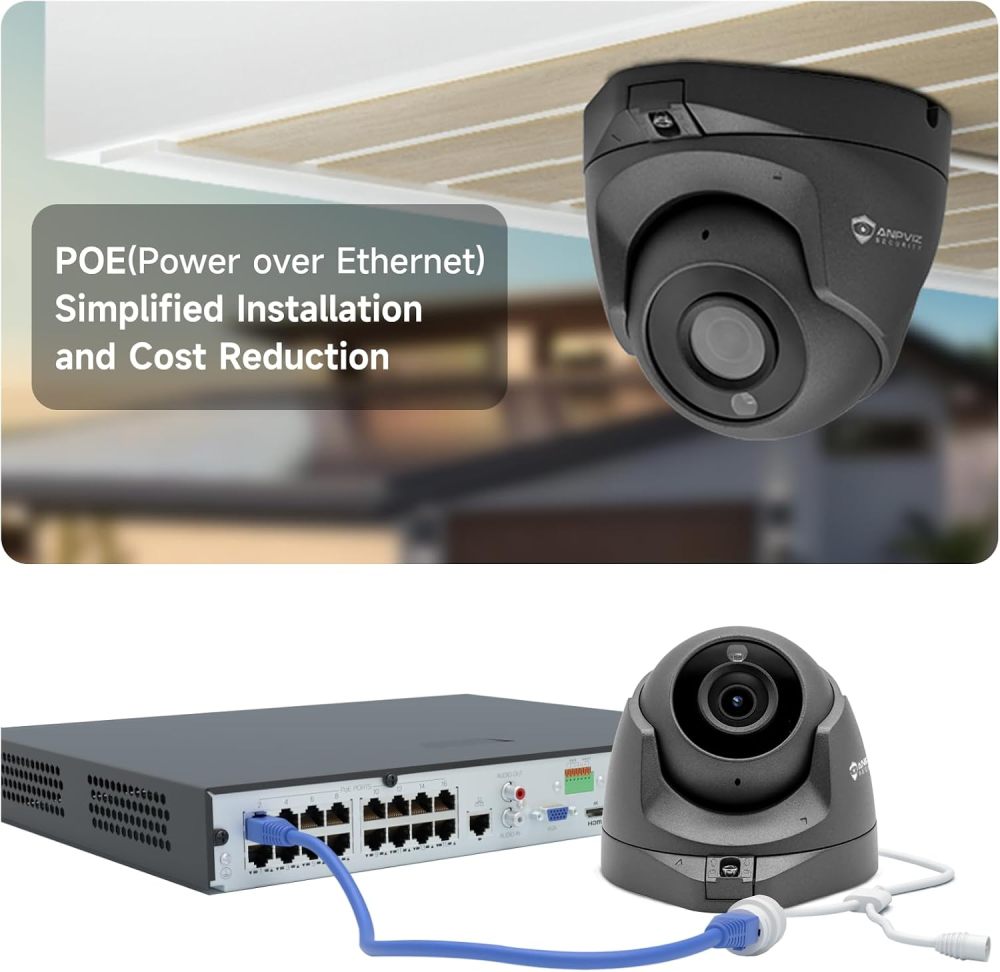 Anpviz 5MP POE Camera with Human & Motion Detection, IP Camera for Indoor Outdoor, Turret Camera Built-in Audio/Mic, 100ft IR Night Vision Security Camera, IP66 Waterproof, NDAA Compliant