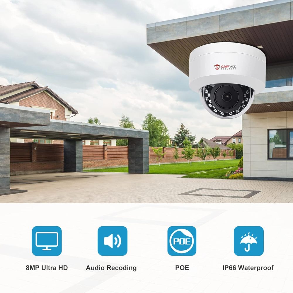 Anpviz UltraHD 4K (8MP) Security IP PoE Dome Camera Outdoor with Microphone/Audio, 3840x2160, Human Vehicle Detection, 100ft IR Night Vision, 2.8mm Wide Angle, IP66 Waterproof, Not PTZ