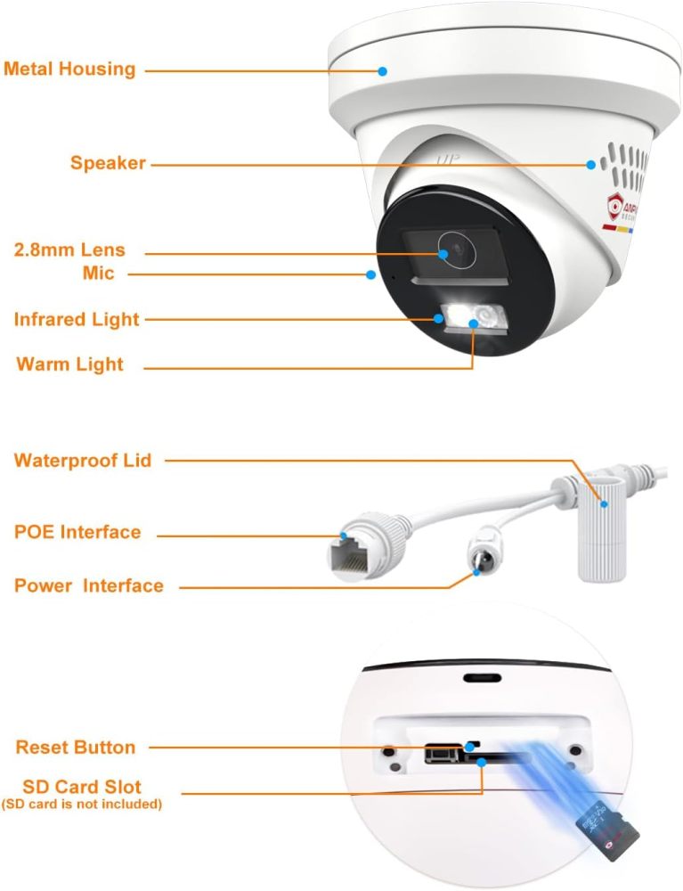 Anpviz 8MP IP PoE Camera, Strobe Light and Audio Alarm, Metal Turret 4K Security Camera Outdoor, 2 Way Audio, Smart Color Night Vision, Human/Vehicle Detection, IP67 Waterproof, 2.8mm Lens (H Series)