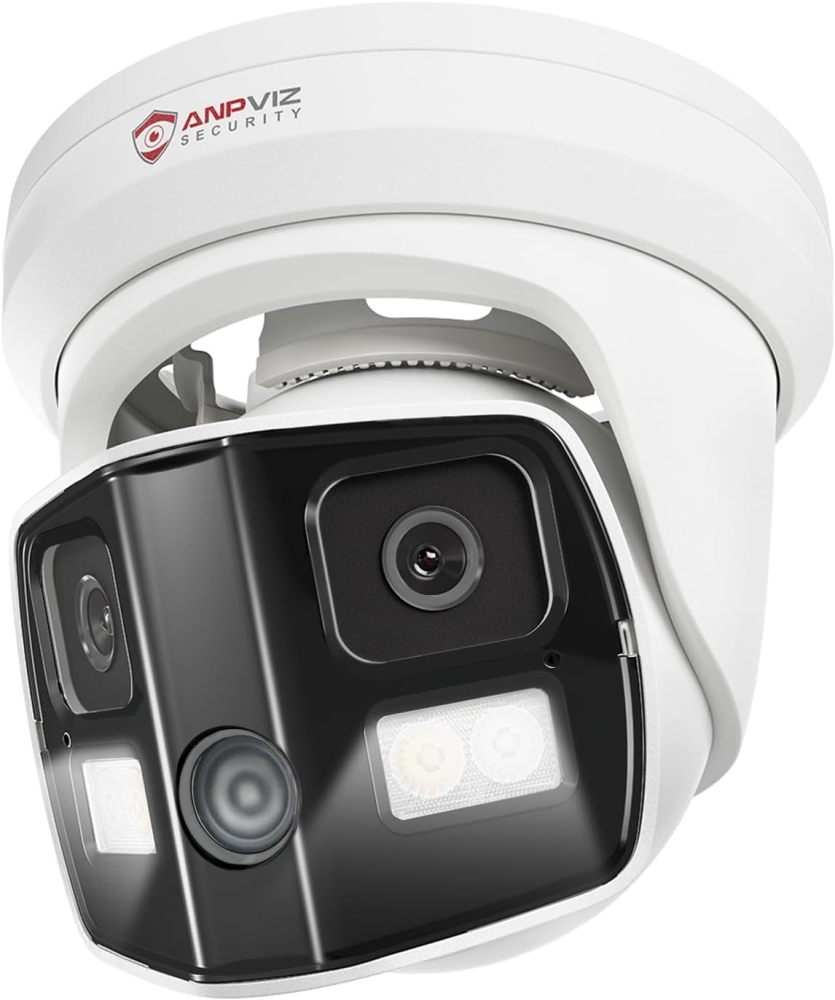Anpviz 4K Dual Lens PoE IP Security Camera Outdoor 180° Panoramic Wide Angle, 8MP Turret Camera with Smart Dual Light, Human/Vehicle Detection, Two Way Talk, Built in SD Slot, Full Metal