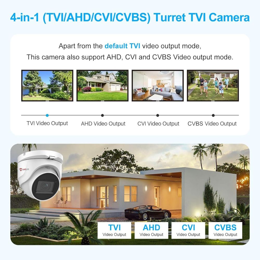 Anpviz 2 Pack 5MP Analog CCTV Camera 4-in-1 (TVI/AHD/CVI/CVBS) Turret TVI Camera, Dome Security Camera with 100ft Night Vision, Metal Housing IP67, Compatible with Other 5MP and Above DVR