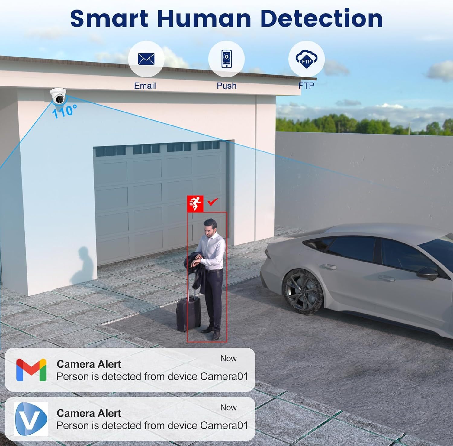 Anpviz 5MP IP PoE Dome Security Camera with Mic/Audio, Turret Camera Outdoor with Human Detection, IP66 Weatherproof, 98FT Night Vision, 2.8mm Wide Angle, Full Metal