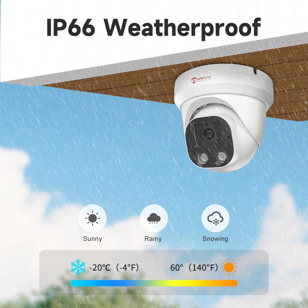 Anpviz 4K PoE IP Camera, 8MP Turret Security IP Camera Outdoor Indoor, AI Human Vehicle Motion Detection, Smart Dual Light Color Night Vision, Built-in Mic, 2.8mm Lens, IP66 Waterproof