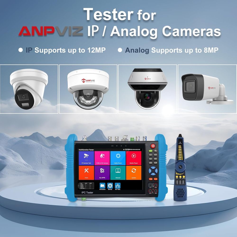 Anpviz CCTV Camera Tester, 8MP Full Features IPS Touch Screen Monitor CCTV Tester, 5 in 1 AHD CVI TVI CVBS IP Camera Tester, Support DMM OPM VFL TDR Feature POE PTZ WiFi 4K HDMI, IPC-9800MOVTADHS Plus