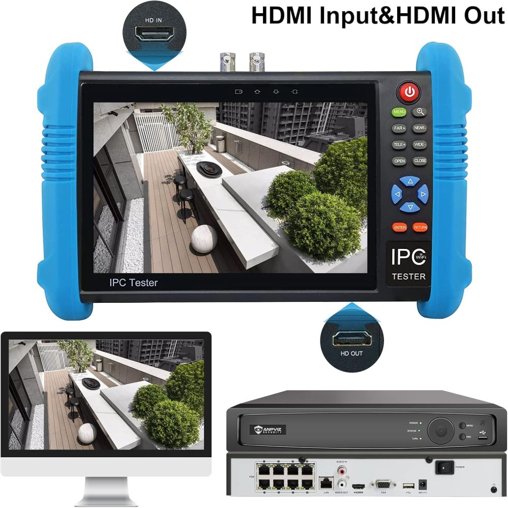Anpviz IP Camera Tester CCTV Tester, 7 Inch Touch Screen H.265 4K AHD, TVI, CVI & CVBS Analog Camera RJ45 Cable with PoE/IP Discovery/HDMI in & Out/Built in WiFi/RS485 PTZ Control