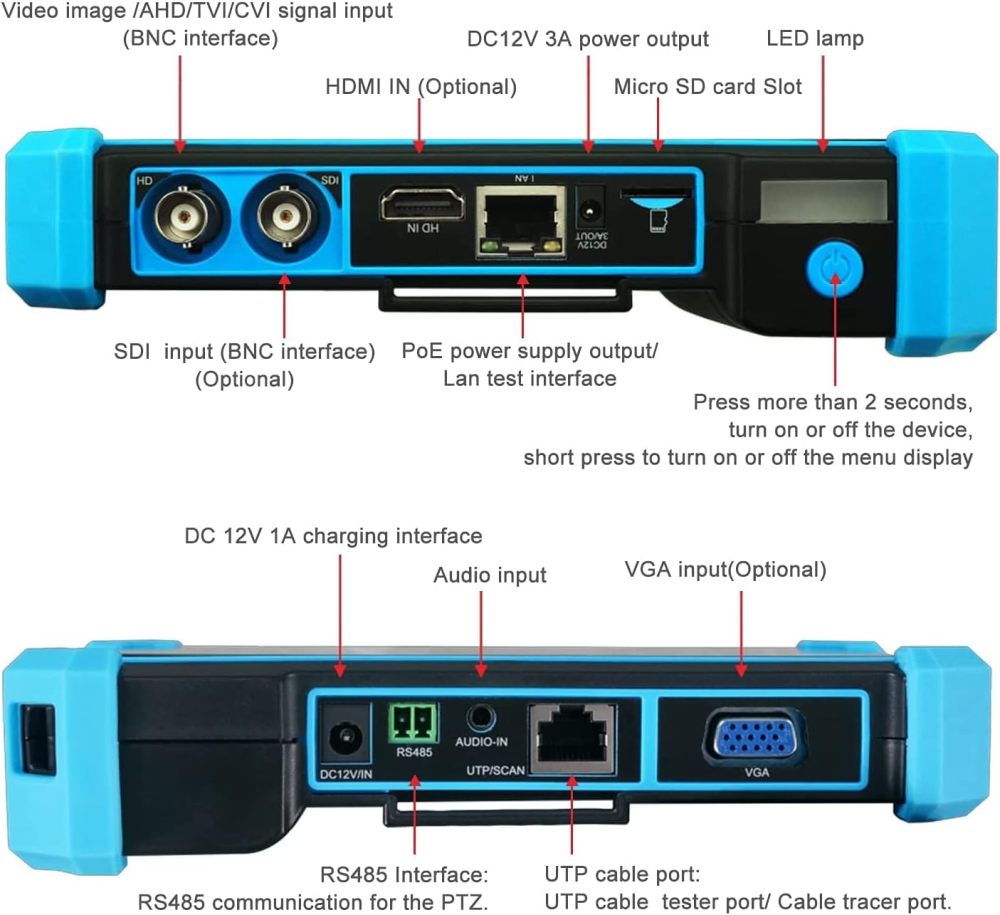Anpviz 8MP 5 in 1 AHD CVI TVI CVBS IP Camera Tester Monitor, IPC-5200 8MP HD Display Video Monitor IPS Touch Screen IPC Tester Support POE PTZ WiFi RS485 HDMI & VGA Input DC12V Output