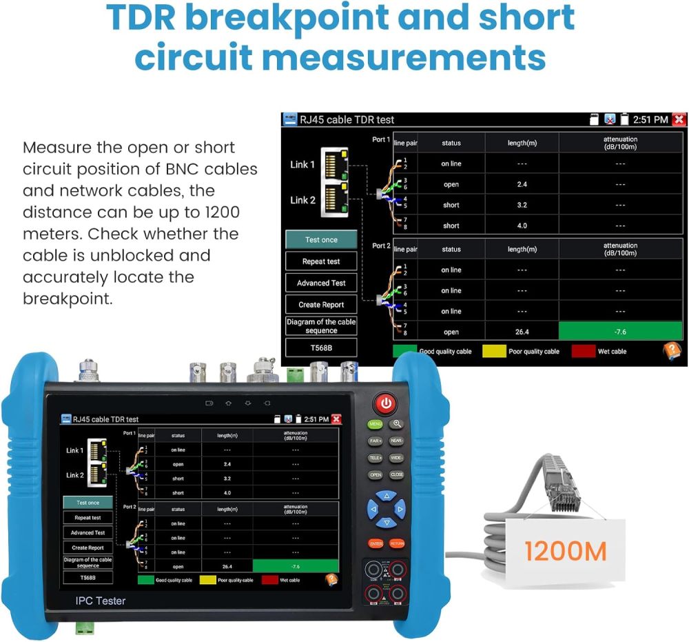 Anpviz CCTV Camera Tester, 8MP Full Features IPS Touch Screen Monitor CCTV Tester, 5 in 1 AHD CVI TVI CVBS IP Camera Tester, Support DMM OPM VFL TDR Feature POE PTZ WiFi 4K HDMI, IPC-9800MOVTADHS Plus