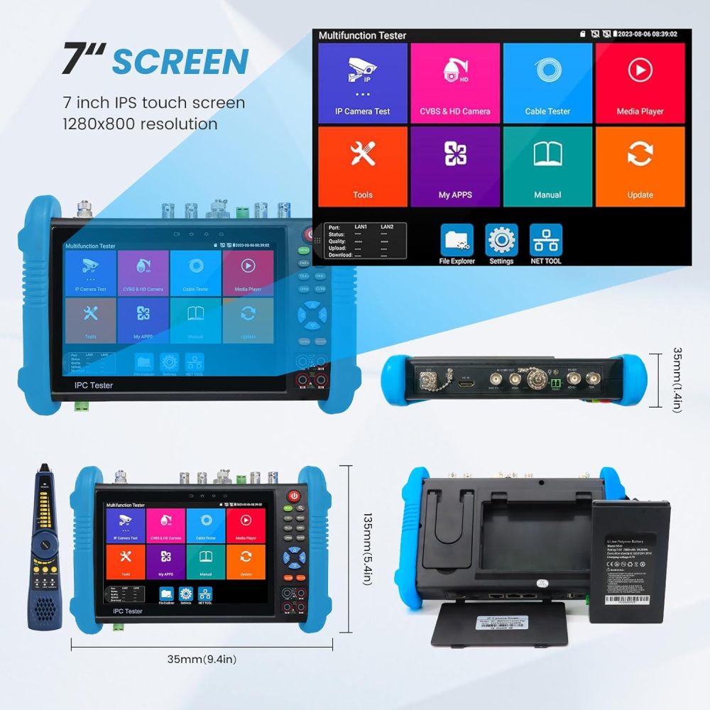 Anpviz CCTV Camera Tester, 8MP Full Features IPS Touch Screen Monitor CCTV Tester, 5 in 1 AHD CVI TVI CVBS IP Camera Tester, Support DMM OPM VFL TDR Feature POE PTZ WiFi 4K HDMI, IPC-9800MOVTADHS Plus