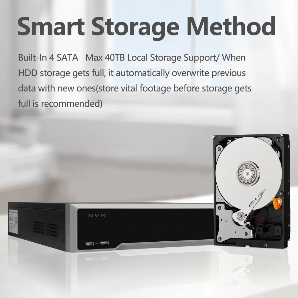 HK OEM 12MP POE NVR 32CH 16POE Port H265+ 4SATA interface Max 40TB capacity AI Motion Detection 4K video output