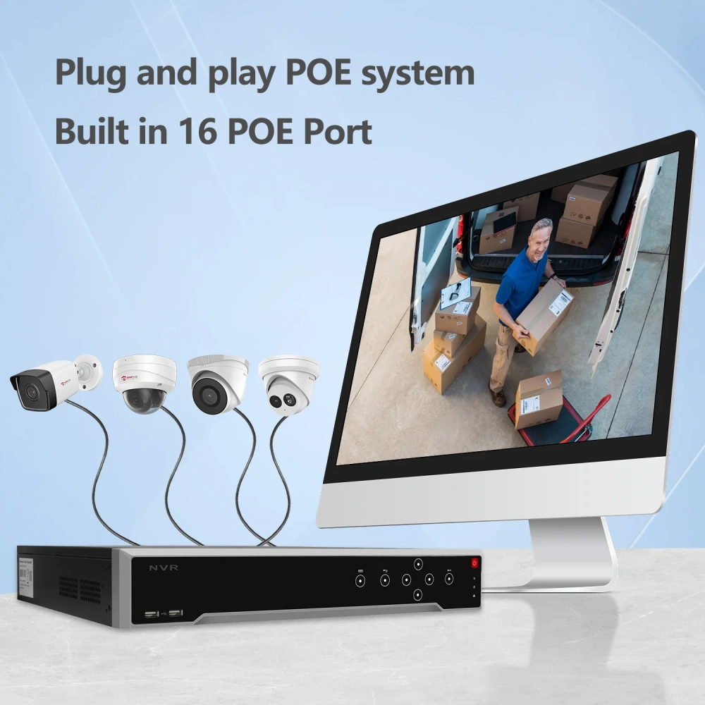HK OEM 12MP POE NVR 32CH 16POE Port H265+ 4SATA interface Max 40TB capacity AI Motion Detection 4K video output