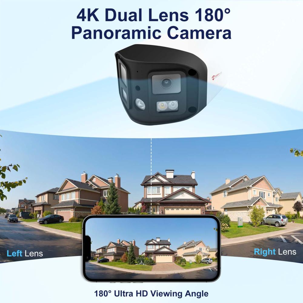 Anpviz 4K Dual Lens PoE IP Security Camera Outdoor 180° Panoramic Wide Angle, 8MP Bullet Camera with Smart Dual Light, Human/Vehicle Detection, Two Way Talk, Built in SD Slot, Full Metal