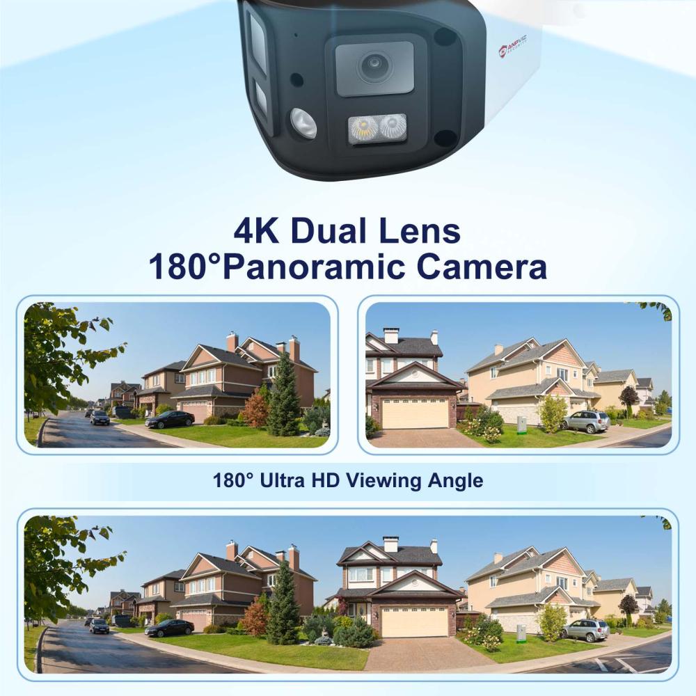 Anpviz 4K Dual Lens PoE IP Security Camera Outdoor 180° Panoramic Wide Angle, 8MP Bullet Camera with Smart Dual Light, Human/Vehicle Detection, Two Way Talk, Built in SD Slot, Full Metal