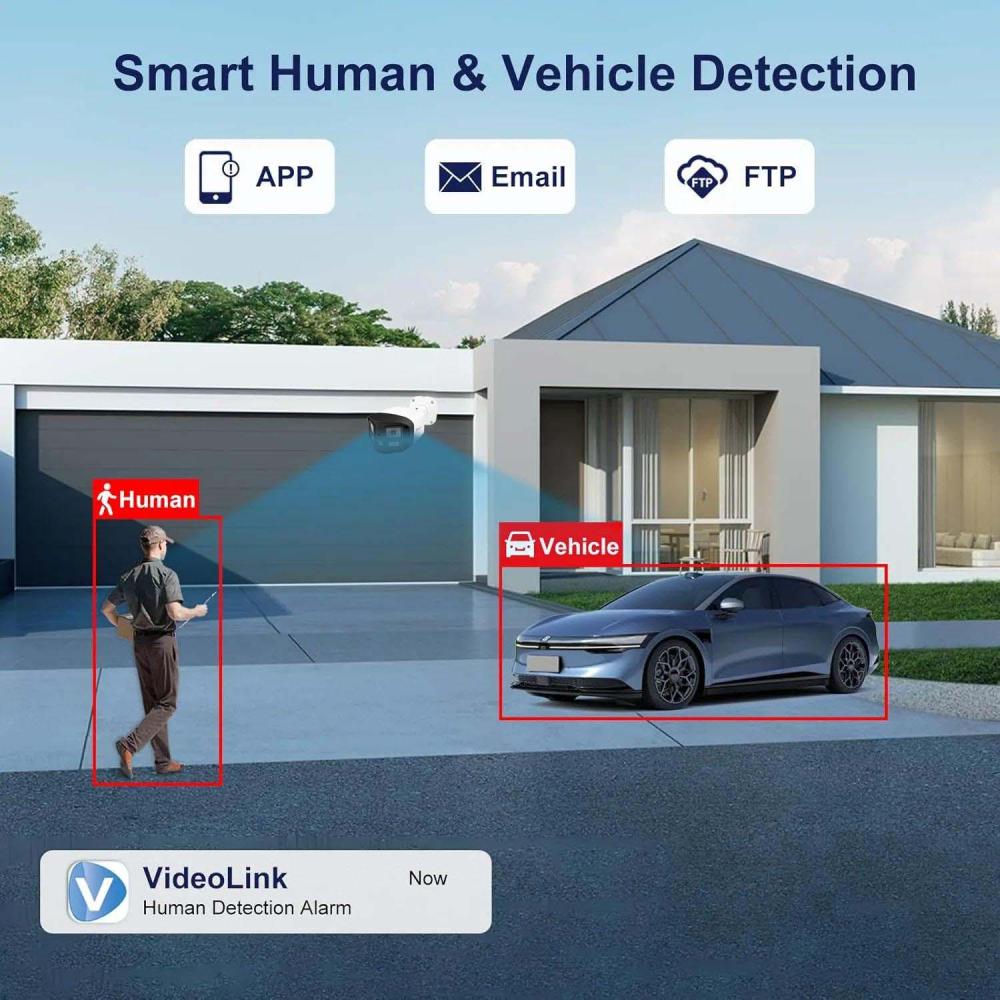 Anpviz 4K Dual Lens PoE IP Security Camera Outdoor 180° Panoramic Wide Angle, 8MP Bullet Camera with Smart Dual Light, Human/Vehicle Detection, Two Way Talk, Built in SD Slot, Full Metal