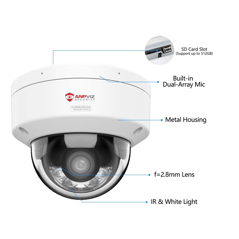 Anpviz UltraHD 4MP PoE Dome Security Camera with Audio,  PoE IP Camera with 100ft Night Vision, Full Color,IP67 Waterproof,NEMA 4X, 2.8mm Lens Wide Angle, IK10 Vandal Proof, Built-in Dual-Array Mic SD Card Slot
