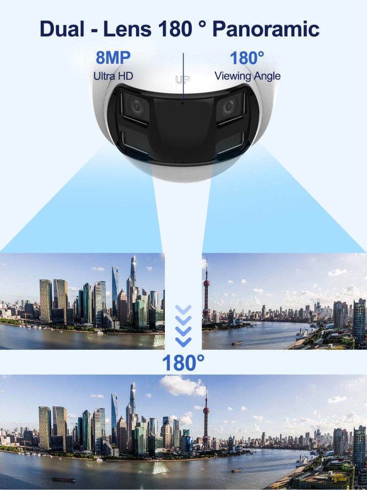 Anpviz 6MP PoE Dual Lens Security Camera Outdoor  Strobe Red & Blue Light and Audio Alarm Panoramic 180° Wide Angle IP Dome Camera with Human/Vehicle Detection, Full Metal Housing, Two Way Talk, Built-in MicroSD Card Slot