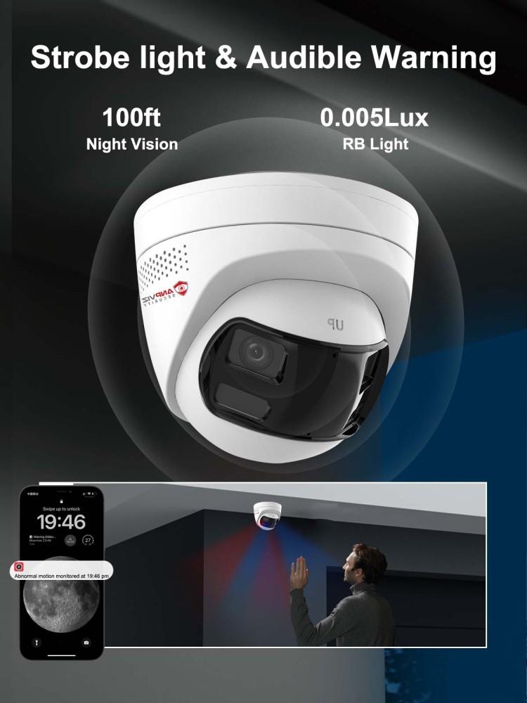 Anpviz 6MP PoE Dual Lens Security Camera Outdoor  Strobe Red & Blue Light and Audio Alarm Panoramic 180° Wide Angle IP Dome Camera with Human/Vehicle Detection, Full Metal Housing, Two Way Talk, Built-in MicroSD Card Slot