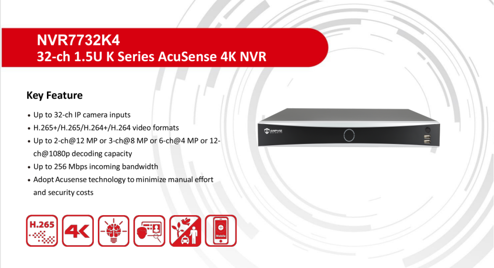 Anpviz 32CH 12MP NVR 4SATA Up to 64TB 2 RJ-45 Network Video Recorder Motion Detection AI Video Analytics H.265+