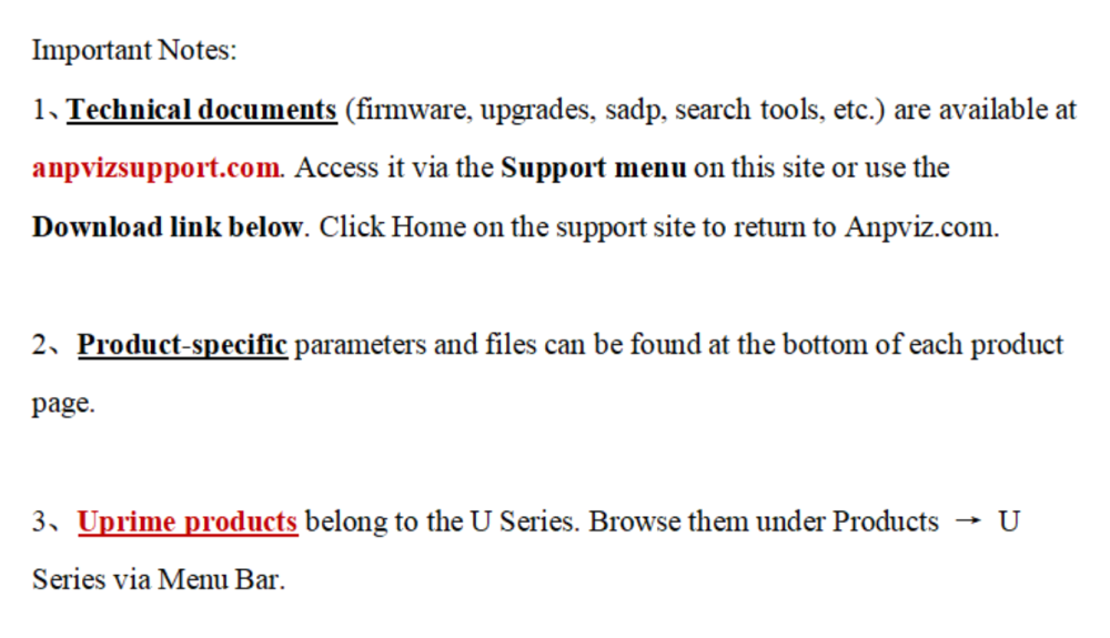 Firmware Search Tool Sadp Download Center Anpvizsupport.com Technical Support Client / CMS Software Player User Manual FAQ Quick Start Guide U Prime H Series U Series