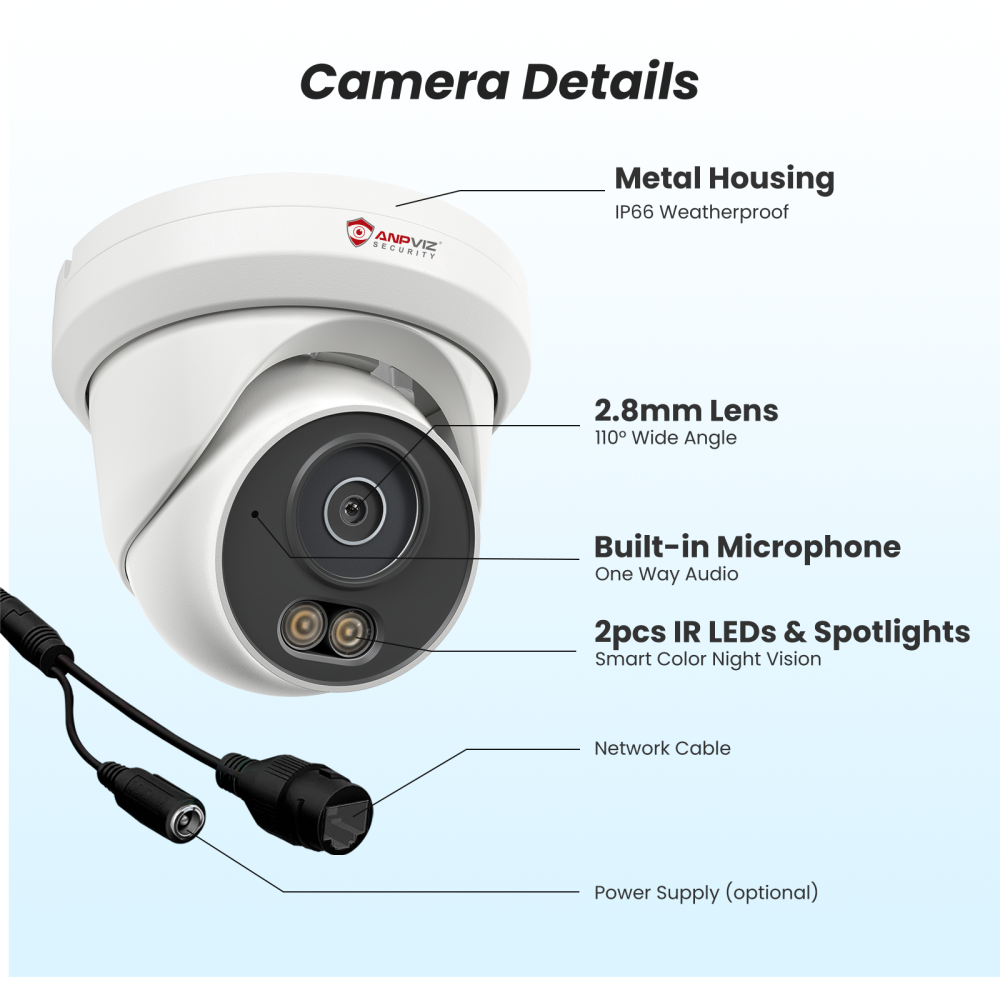 Anpviz 8MP PoE IP Camera, Full Metal Turret Security IP Camera Outdoor Indoor, Smart Dual Light Color Night Vision, AI Human Vehicle Detection, Built-in Mic, 2.8mm Lens, IP66 Waterproof, NDAA
