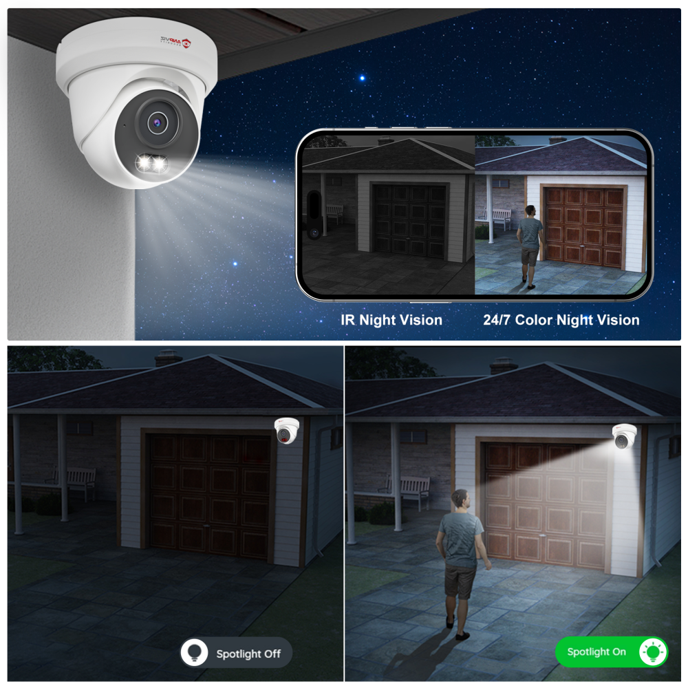 Anpviz 16CH PoE Security Camera System,8PCS 5MP Wired IP TurretCameras Outdoor, Color Night Vision, Built in Mic, 12MP PoE NVR with 4TB HDD for 24/7 Recording, CCTV for Businesses Home