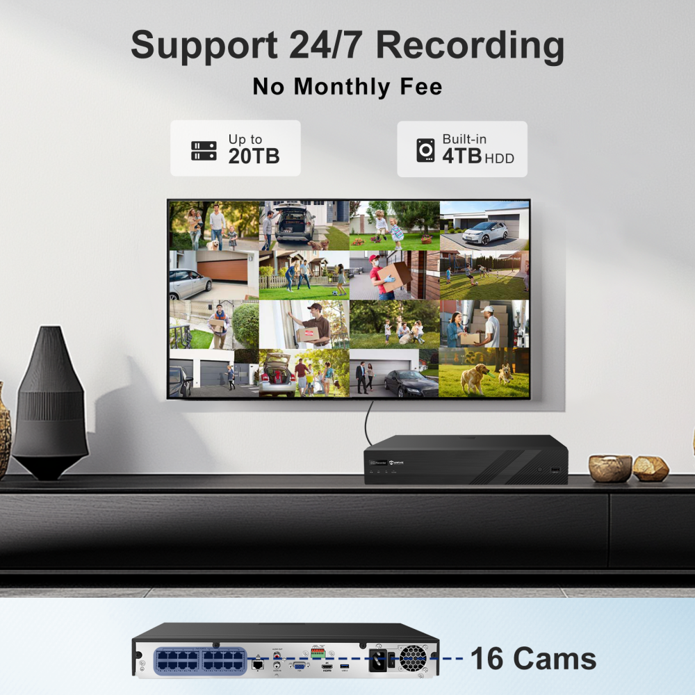 Anpviz 16CH PoE Security Camera System,8PCS 5MP Wired IP TurretCameras Outdoor, Color Night Vision, Built in Mic, 12MP PoE NVR with 4TB HDD for 24/7 Recording, CCTV for Businesses Home