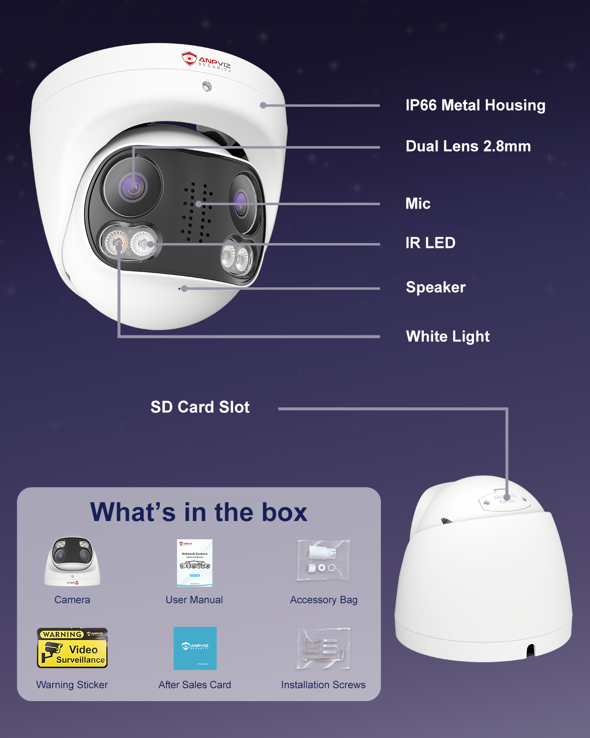 Anpviz 4K 180° Dual-Lens PoE Camera, 8MP IP Surveillance Camera, Panoramic 2-in-1 Stitch Lens, Lightning Protection 4000V, Smart Dual Light Color Night Vision, Human/Vehicle Detection, Two Way Audio, 512GB SD Slot, IP66, NDAA