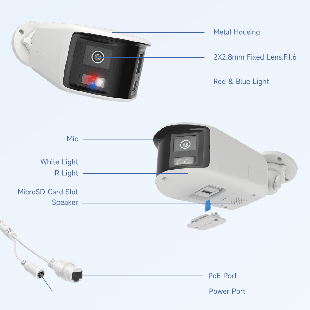 Anpviz 6/8MP Dual Lens 180° Panoramic IP Camera Red&Blue Light Audio Alarm Built-in Mic&Speaker Bullet IPC Outdoor Motion Detection H.265+