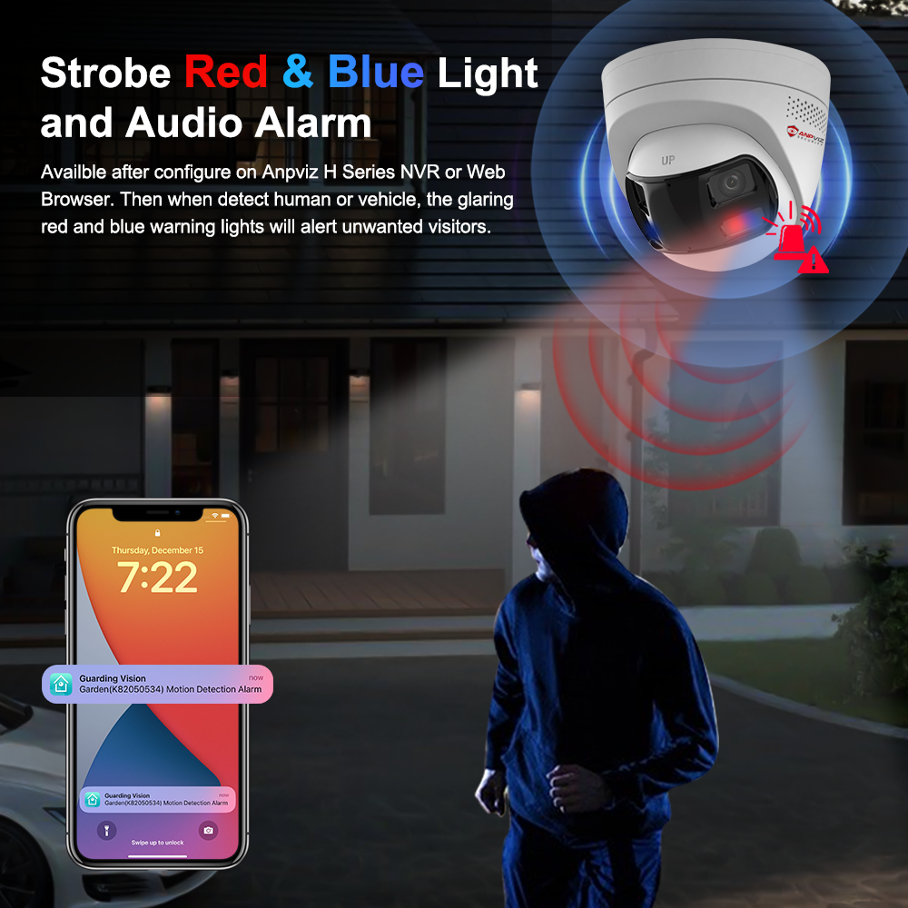 Anpviz 8MP PoE Dual Lens Security Camera Outdoor  Strobe Red & Blue Light and Audio Alarm Panoramic 180° Wide Angle IP Dome Camera with Human/Vehicle Detection, Full Metal Housing, Two Way Talk, Built-in MicroSD Card Slot