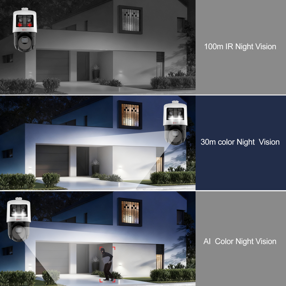 Anpviz TandemVu 2-in-1 4MP 25X Zoom PTZ POE Camera, 8MP Dual Lens Bullet Security Camera, Smart Linkage, 360° Panoramic IP Camera Outdoor, AI Motion Detection 2.0, 330ft IR Night Vision, Perimeter Protection