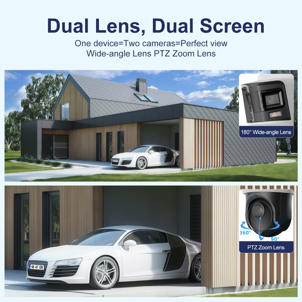 Anpviz TandemVu 2-in-1 4MP 25X Zoom PTZ POE Camera, 8MP Dual Lens Bullet Security Camera, Smart Linkage, 360° Panoramic IP Camera Outdoor, AI Motion Detection 2.0, 330ft IR Night Vision, Perimeter Protection