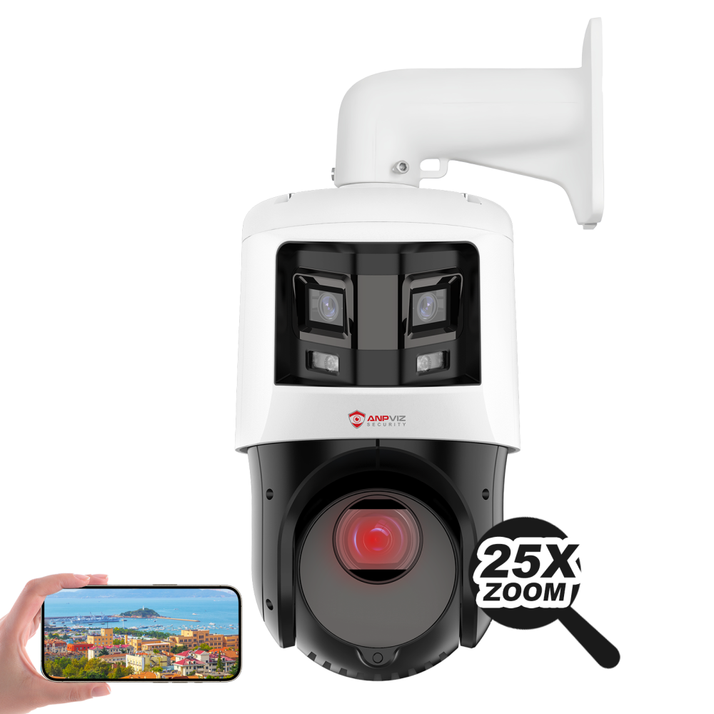 Anpviz TandemVu 2-in-1 4MP 25X Zoom PTZ POE Camera, 8MP Dual Lens Bullet Security Camera, Smart Linkage, 360° Panoramic IP Camera Outdoor, AI Motion Detection 2.0, 330ft IR Night Vision, Perimeter Protection