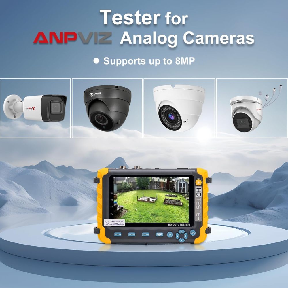 Anpviz 5 Inch 4 in 1 CCTV Monitor Tester, AHD/TVI/CVI/CVBS Coaxial Analog Video CCTV Tester, UTP/PTZ Cable Test for 1080P/3MP/4MP/5MP/8MP Analog Security Camera, VGA DC12V Output Camera