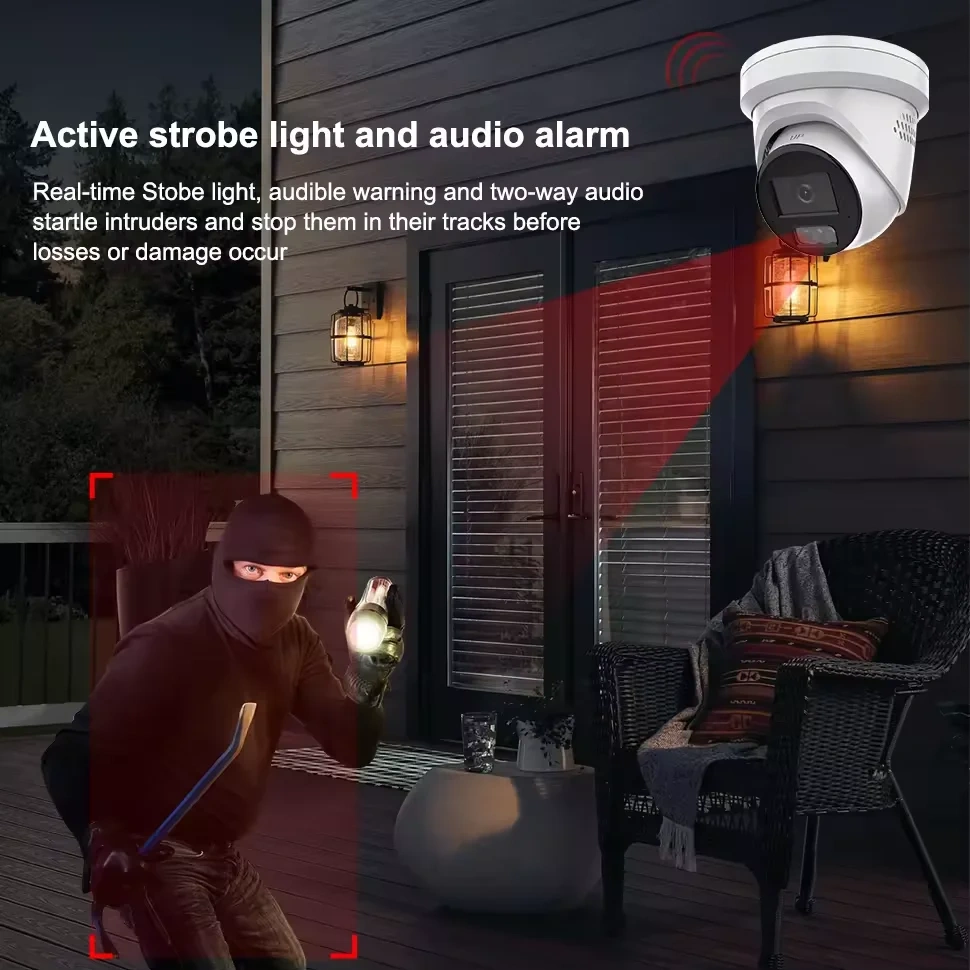 HK OEM 8MP POE IP Camera  Turret POE Outdoor Security Camera CCTV F1.0 VCA MD 2.0 IR&Color Dual-Light Alarm 130db WDR H.265+ IP