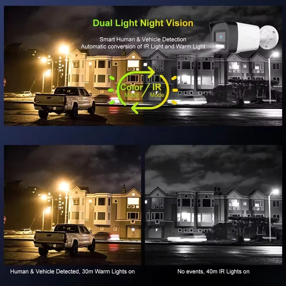 HK OEM 5MP IP Camera Security Bullet POE Outdoor Camera IR&Color Dual-Light Alarm Human/Vehicle Detection WDR H.265+