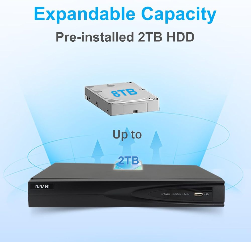Anpviz 8 Channel 12MP POE NVR with 2TB HDD 8 POE Port Network Video Recorder H.265+ Support AI Motion Detection 24/7 Recording