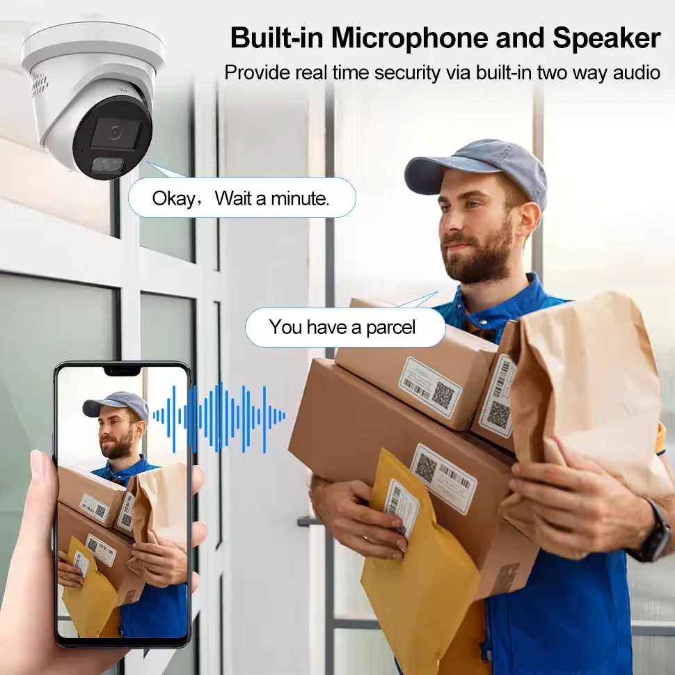 HK OEM 8MP POE IP Camera  Turret POE Outdoor Security Camera CCTV F1.0 VCA MD 2.0 IR&Color Dual-Light Alarm 130db WDR H.265+ IP
