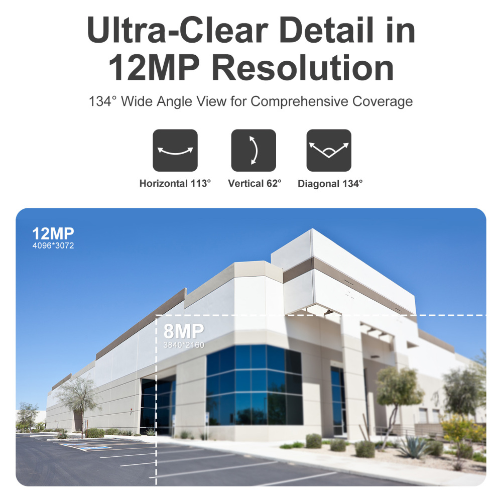 USA Only Anpviz 12MP PoE IP Camera Outdoor, 134° Wide Angle, Smart Dual Light Color Night Vision, Human Vehicle Detection, Wired Turret Metal Security Camera with Audio, 2.8mm Lens, IP67 Waterproof