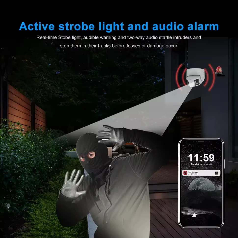 HK-OEM 4K IP Camera  8MP Dual Lens 180 degree Panoramic Camera Turret  colorVu Smart Human/Vehicle Detection Alarm 2-ways audio