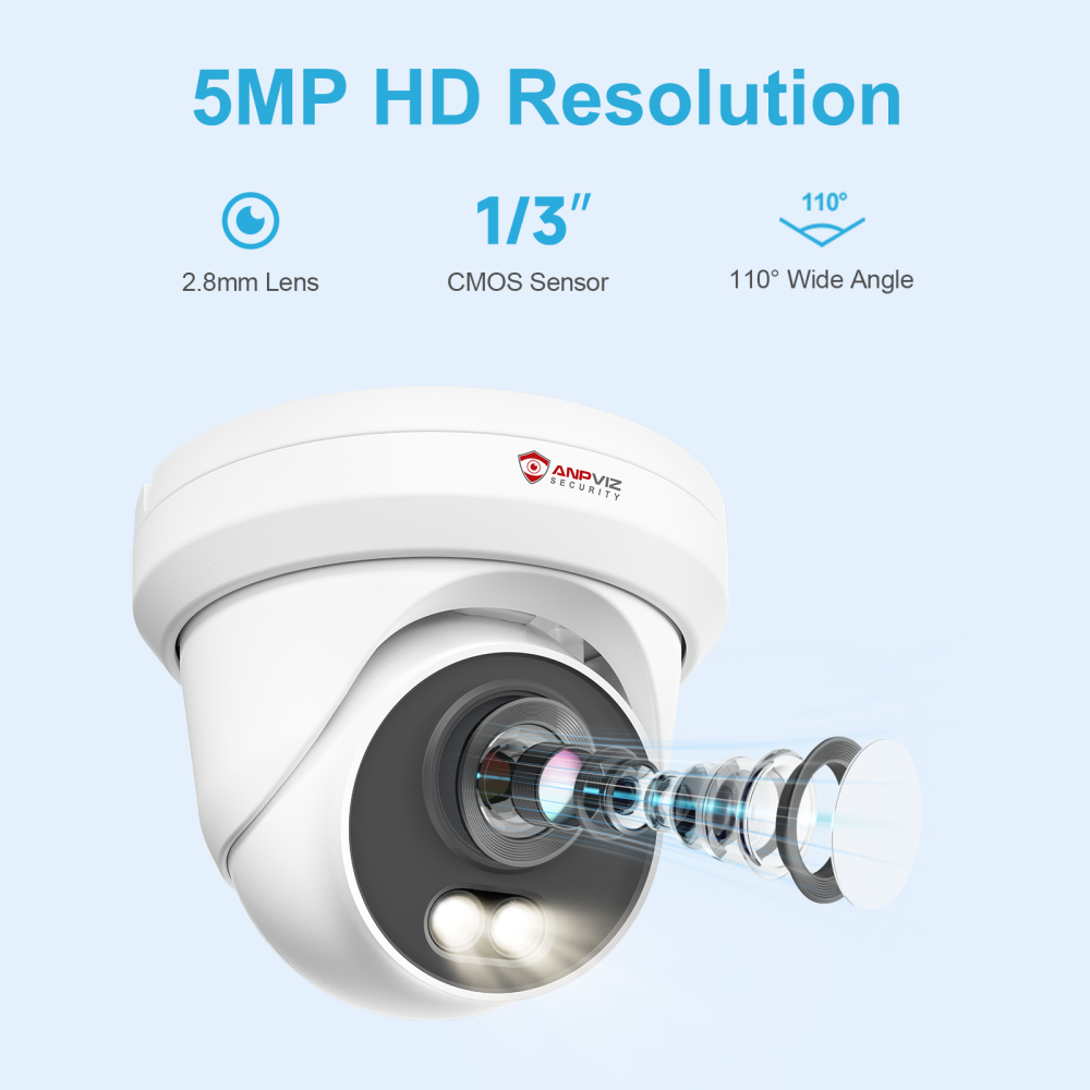 Anpviz 5MP Outdoor Security Camera Smart color night vision POE Camera Built in mic Human Detection Full metal Housing Camera CCTV