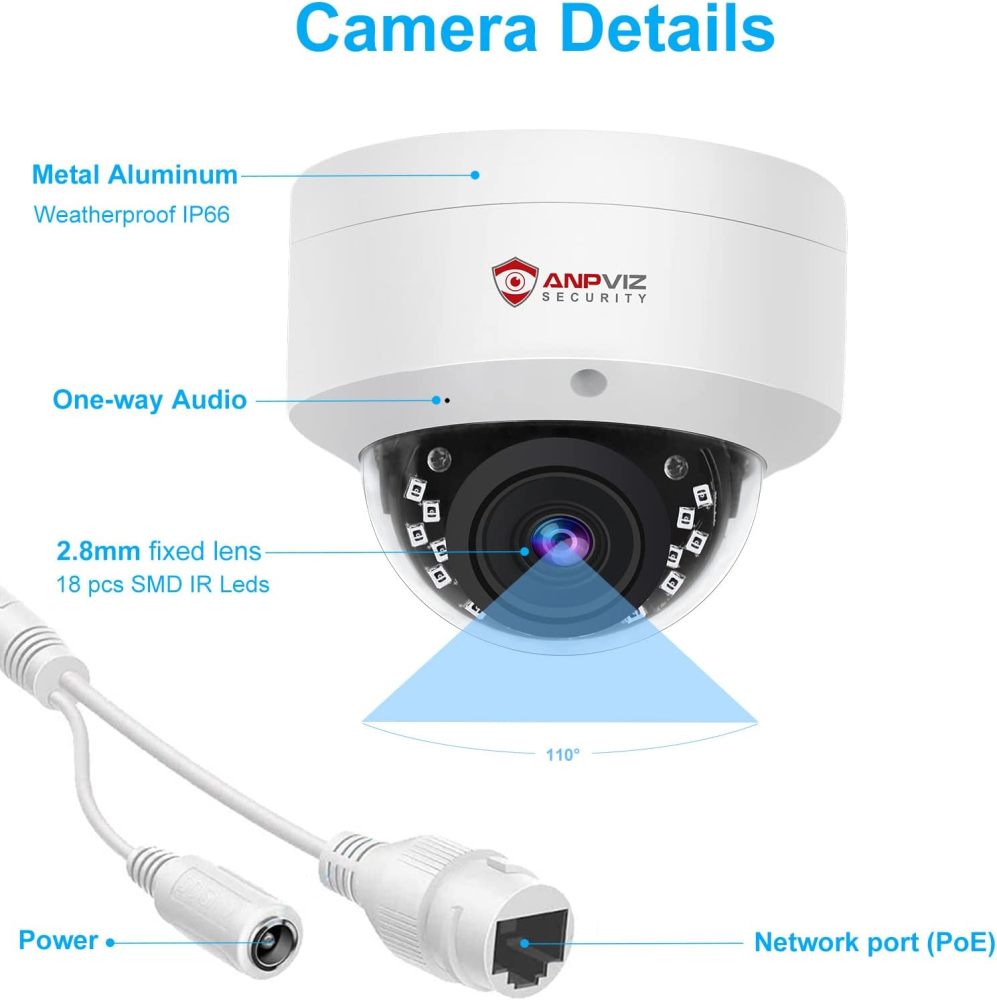 Anpviz 8CH 6MP PoE Security Camera System, 8pcs 6MP Wired PoE IP Cameras with Audio, IR Night Vision, Human Vehicle Detection, 4K/8MP 8CH NVR with 2TB HDD for Business Home