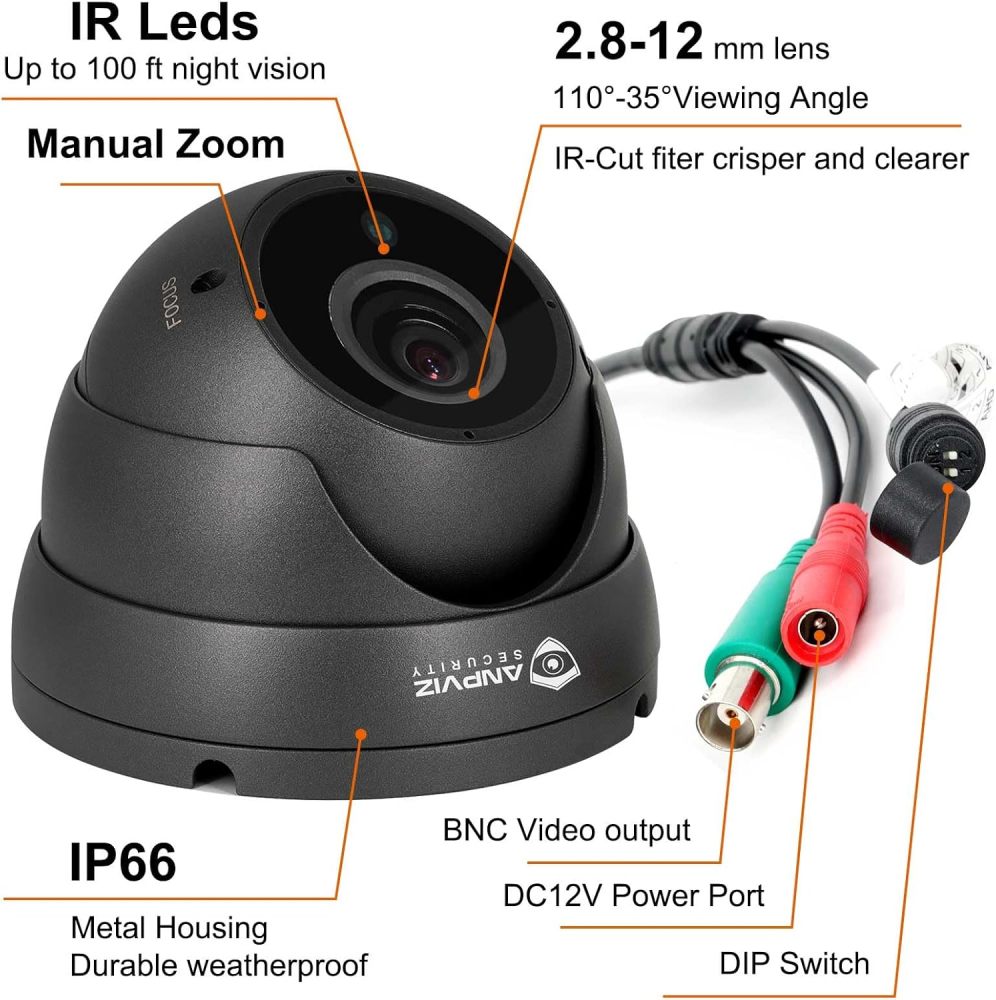 Anpviz 5MP Analog CCTV Camera, HD 4-in-1(TVI/AHD/CVI/CVBS), 4X Manual Focus/Zoom Analog Camera 2.8-12mm Varifocal Lens, IR LEDs Dome Turret Security Camera (Grey), ONLY Compatible with 5MP/3K/8MP DVR