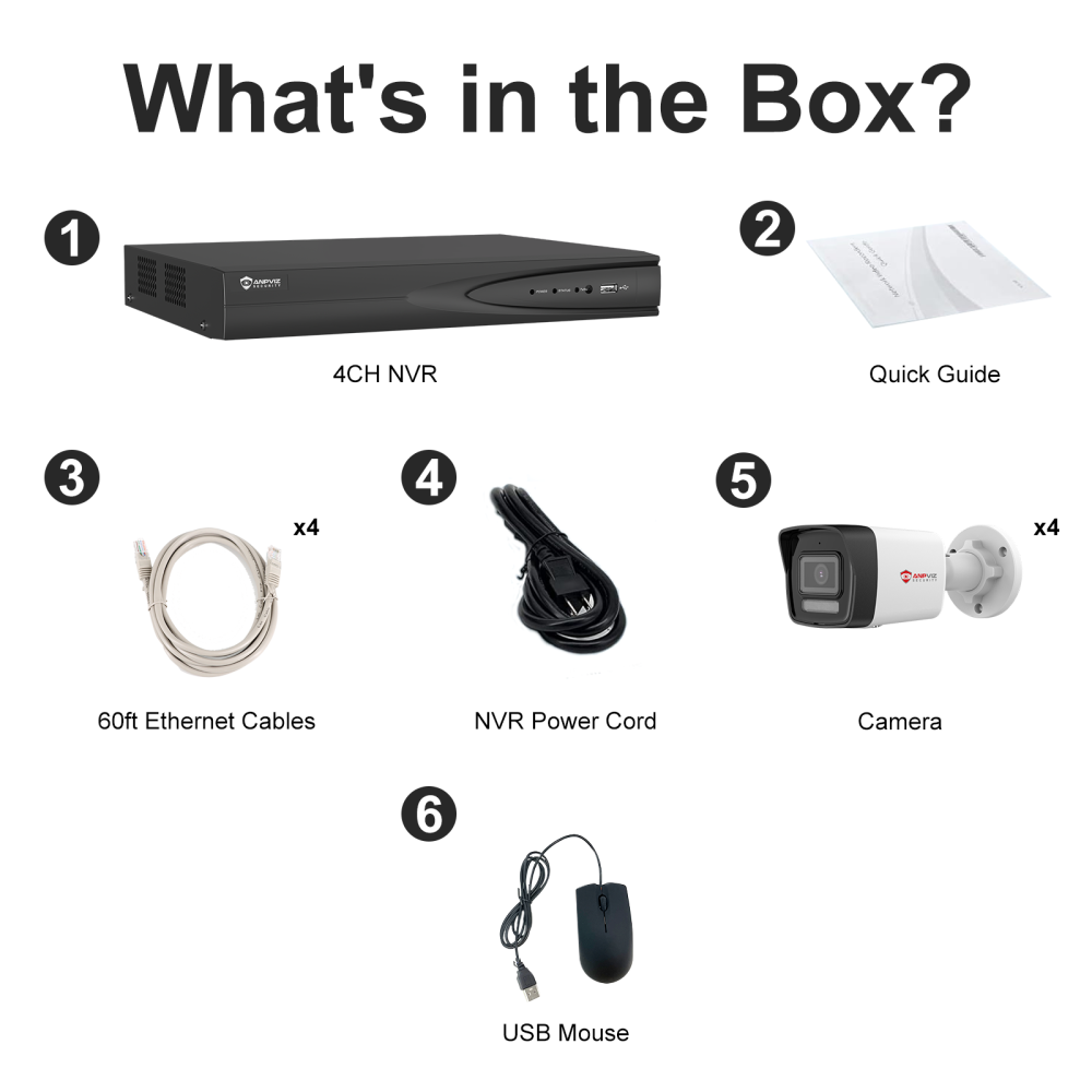 USA Only 4 Channel Poe Security Camera System, 4PCS 5MP IP Bullet Cameras Outdoor, 4 PoE Port NVR up to 8MP for 24/7 Recording