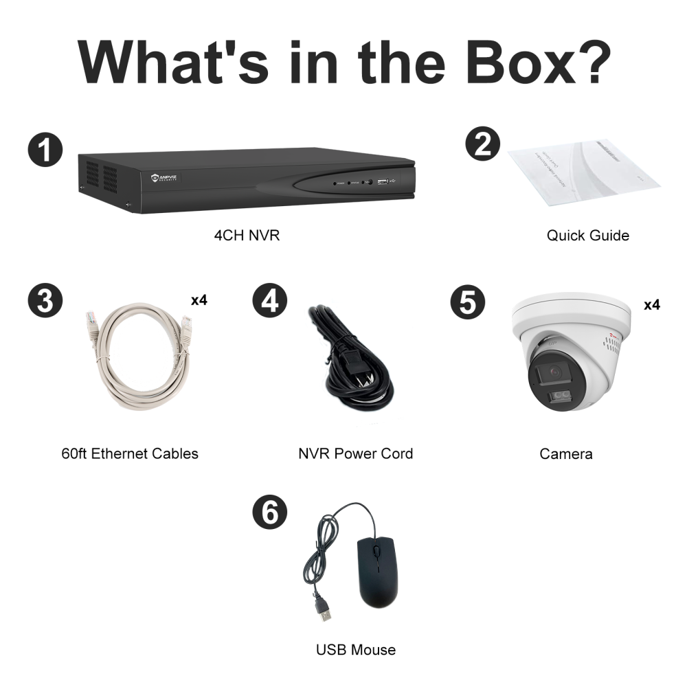 USA Only Security Camera System 4 Channels, 4PCS 8MP IP Turret Cameras Outdoor, 4 PoE Port NVR up to 8MP for 24/7 Recording