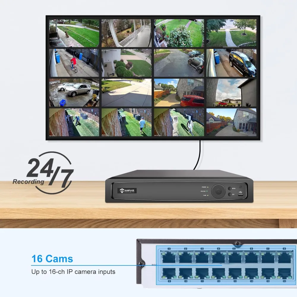 USA Only Anpviz 16CH 12MP NVR (8MP/6MP/5MP/4MP/3MP/1080P) Network Video ...