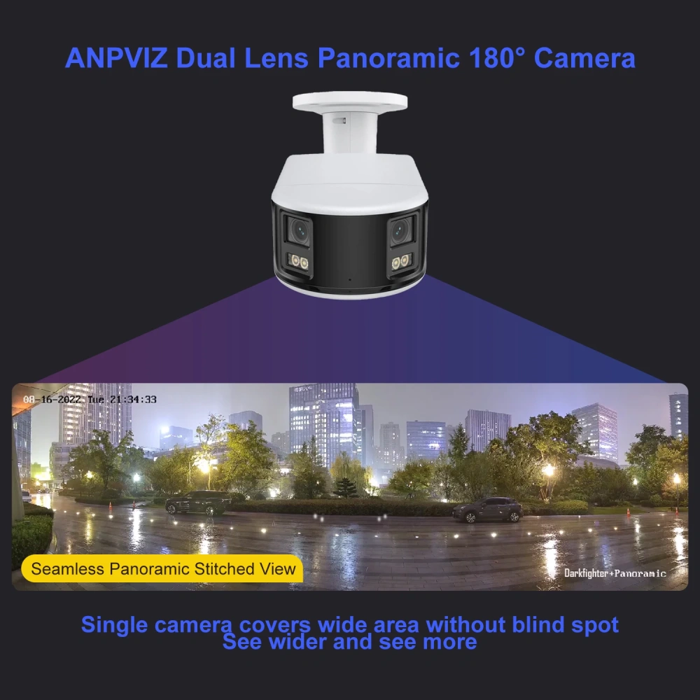 HK OEM POE IP Camera CCTV 8MP Dual Lens Panoramic Camera Bullet 180 degree image Smart Human/Vehicle Detection Alarm 2-ways talk