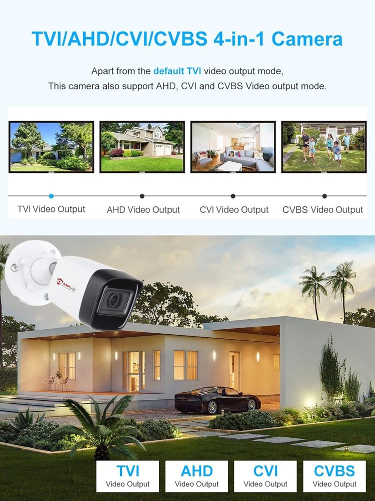 Anpviz 5MP Analog CCTV Camera, Wired Security Camera Outdoor, 4-in-1 (TVI/AHD/CVI/CVBS) Bullet Surveillance Camera, 100ft IR Night Vision, Metal Housing IP67, Compatible with Other 5MP or 4K DVR