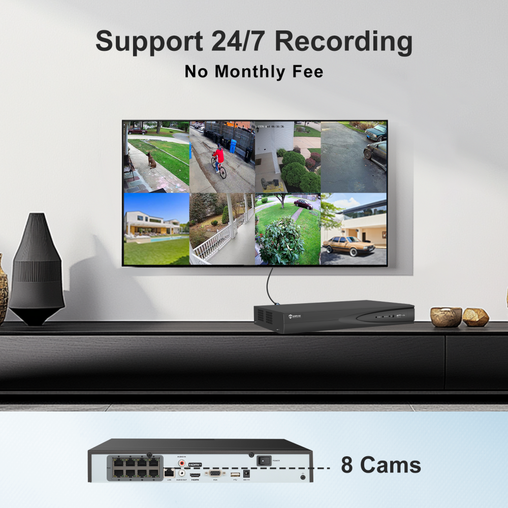 USA Only 8 Channel IP Security Camera System with 2TB HDD, 4PCS 5MP IP Bullet Cameras Outdoor, 8 PoE Port NVR up to 12MP for 24/7 Recording