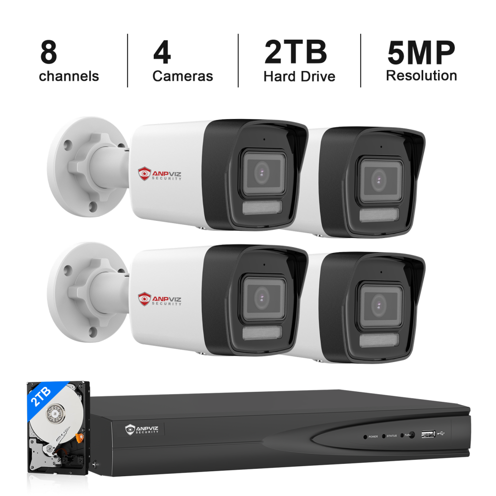 USA Only 8 Channel IP Security Camera System with 2TB HDD, 4PCS 5MP IP Bullet Cameras Outdoor, 8 PoE Port NVR up to 12MP for 24/7 Recording