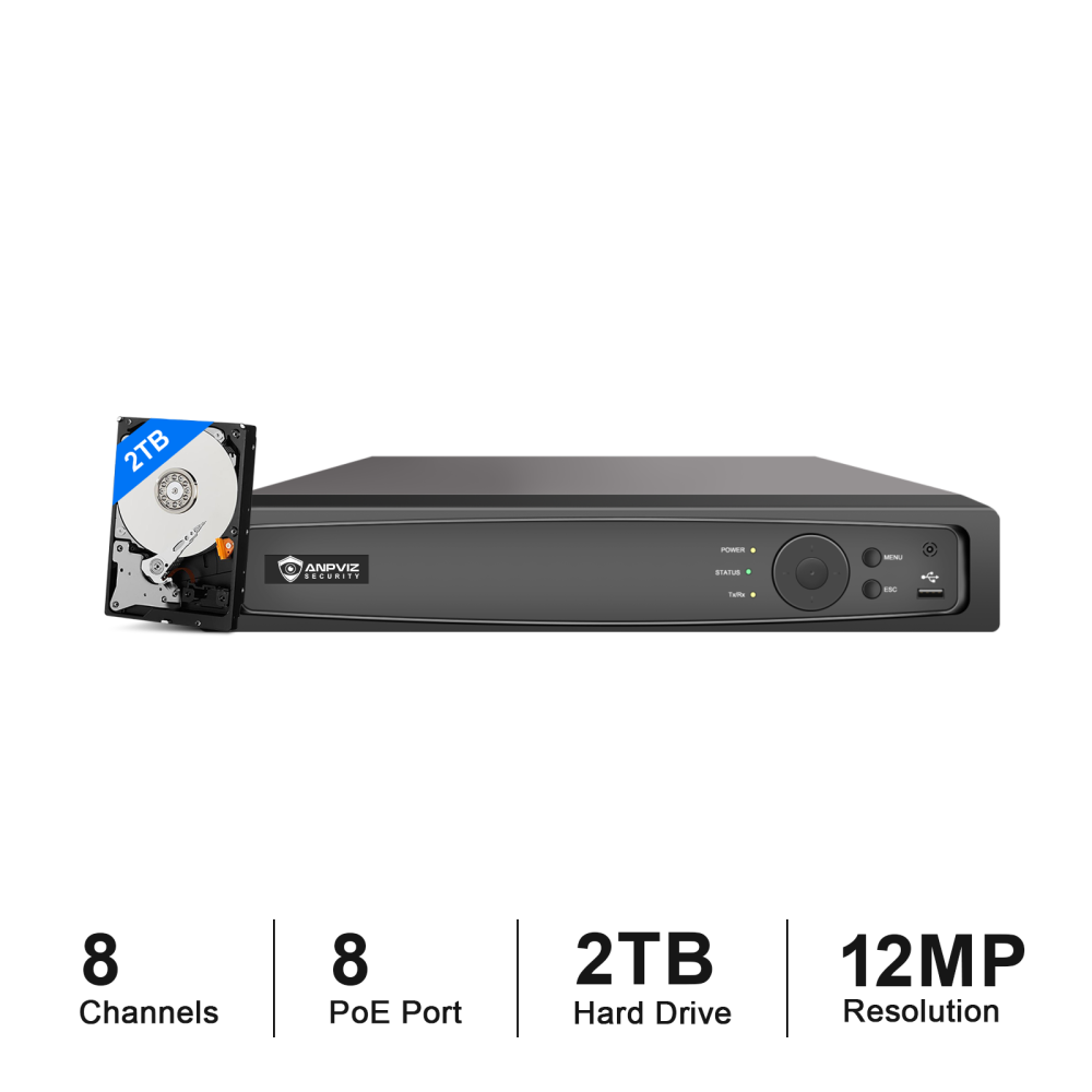 USA Only Anpviz 8CH 12MP POE NVR Network Video Recorder for Home Security Camera System, 2TB Hard Drive